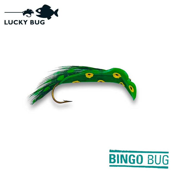 bingo bug fishing lure Hunted Treasures trimmed feathers that protrude like tiny wings from the re Bingo BUG - Green W/